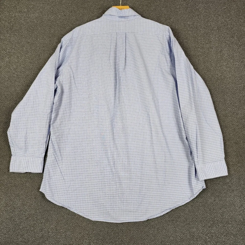 Polo Ralph Lauren Mens Dress Shirt 17.5 32/33 Blue White Check Custom Fit Cotton